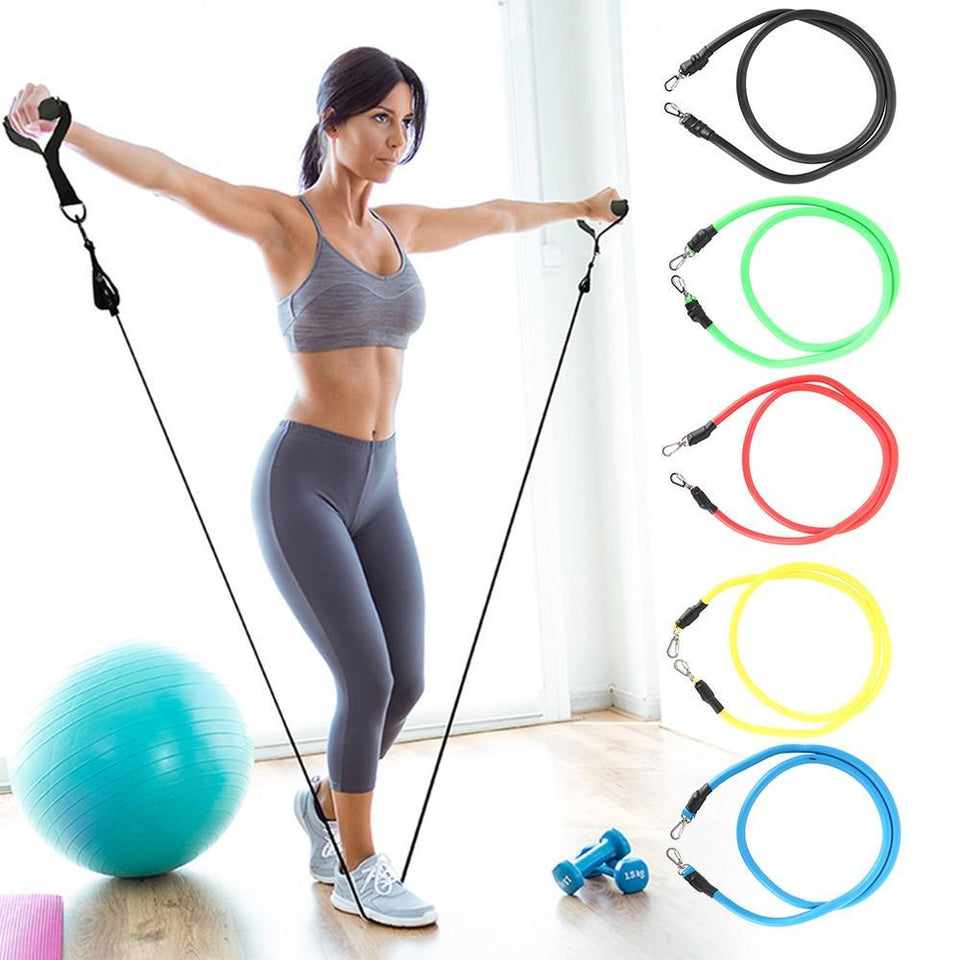 11pcs Pull Rope Fitness Exercises Resistance Bands Training Workout Yoga - LuxxStores