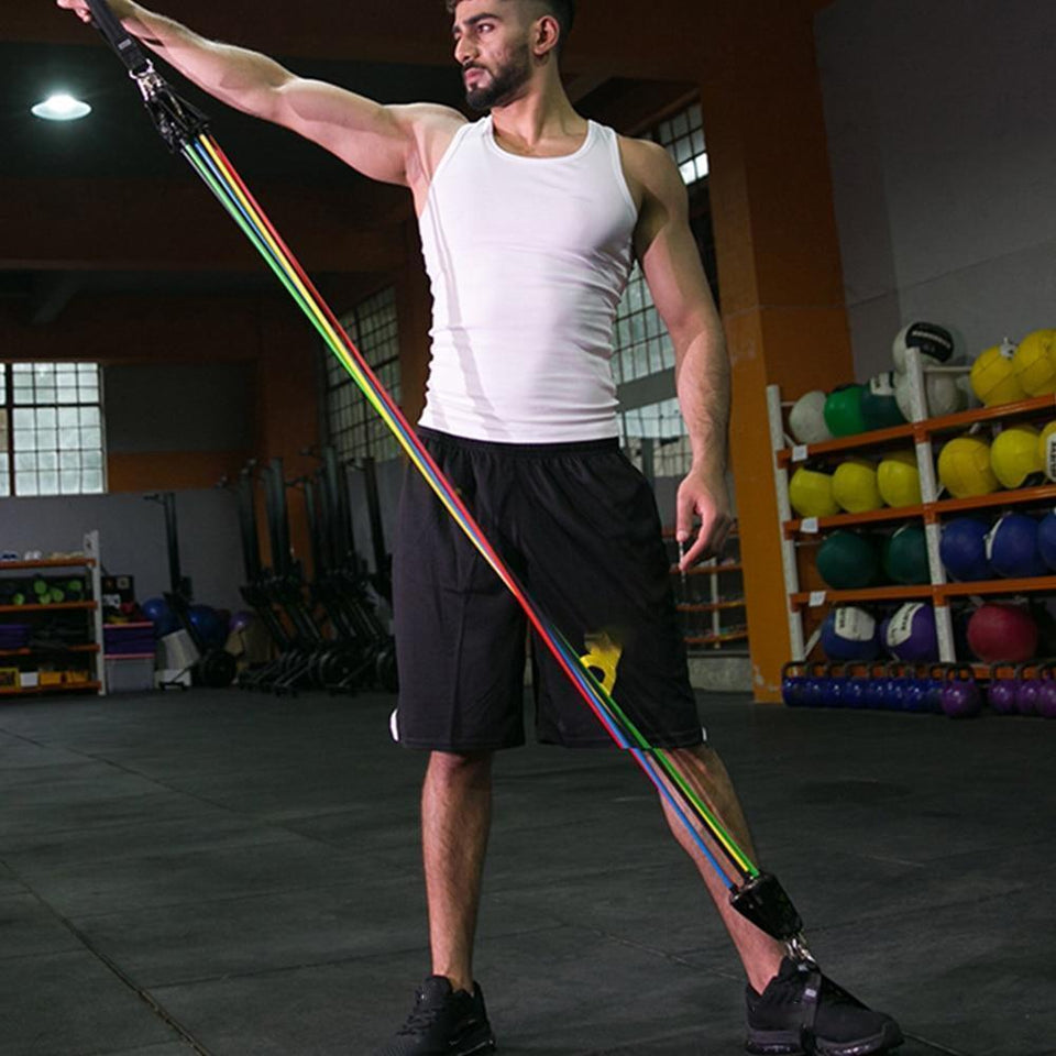 11pcs Pull Rope Fitness Exercises Resistance Bands Training Workout Yoga - LuxxStores