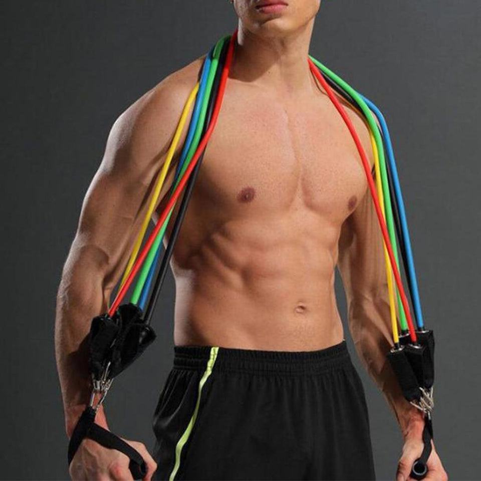11pcs Pull Rope Fitness Exercises Resistance Bands Training Workout Yoga - LuxxStores