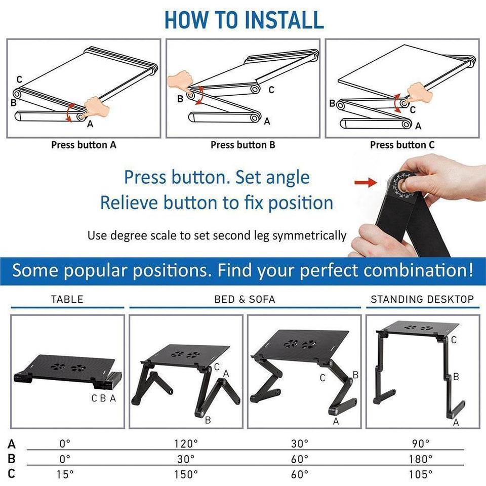 Two Fan Laptop Desks Portable Adjustable Foldable Table - LuxxStores