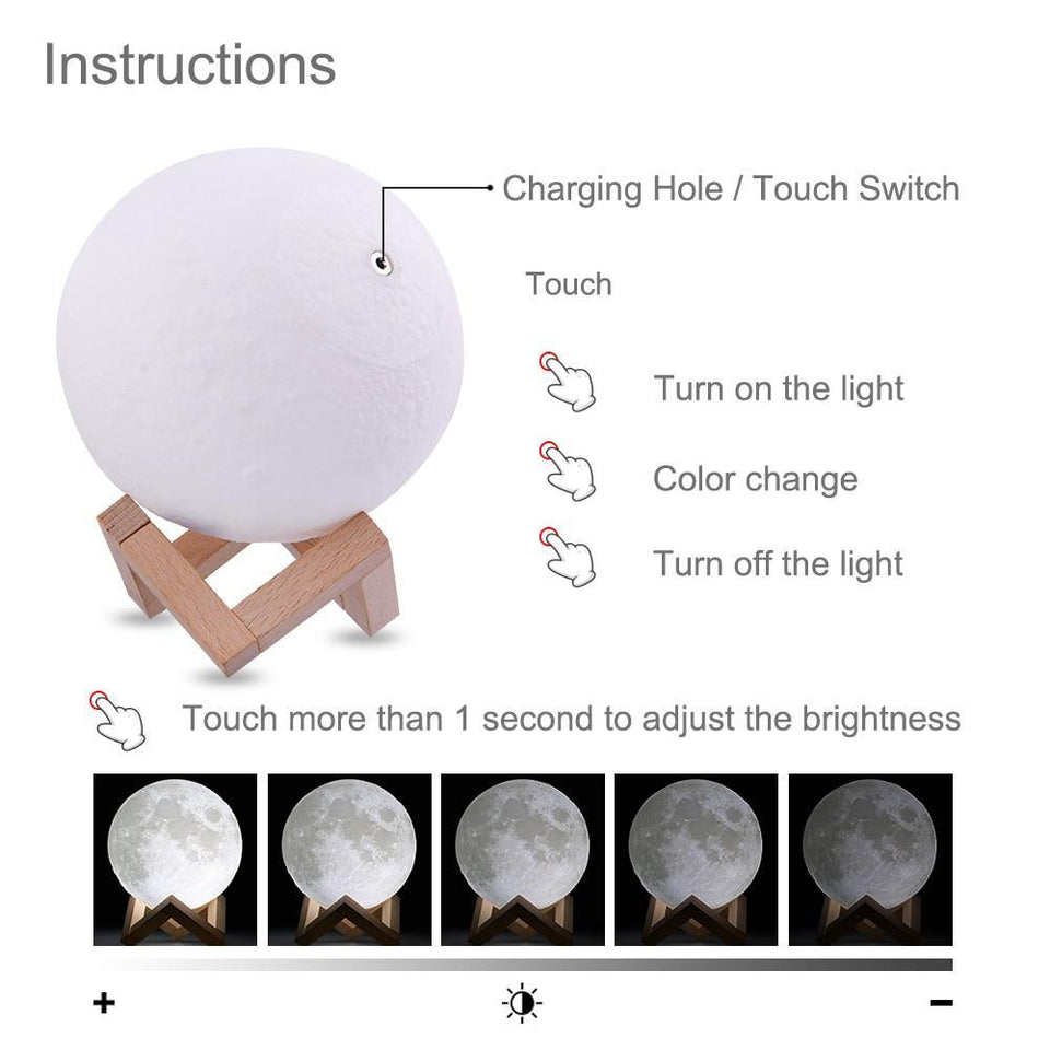 Moon Lamp 3D Print Night Light - LuxxStores