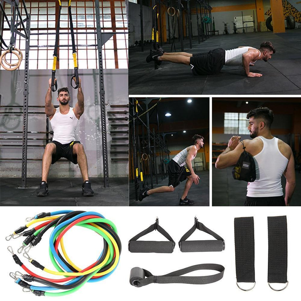 11pcs Pull Rope Fitness Exercises Resistance Bands Training Workout Yoga - LuxxStores