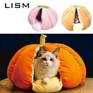 Pet Cat Dog Cute House Bed Mat Warm Soft Removeable Kennel Nest Pet Basket Halloween Funny Fruit Pumpkin House For Cat Dog Tent