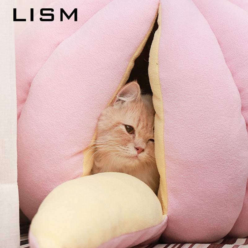 Pet Cat Dog Cute House Bed Mat Warm Soft Removeable Kennel Nest Pet Basket Halloween Funny Fruit Pumpkin House For Cat Dog Tent
