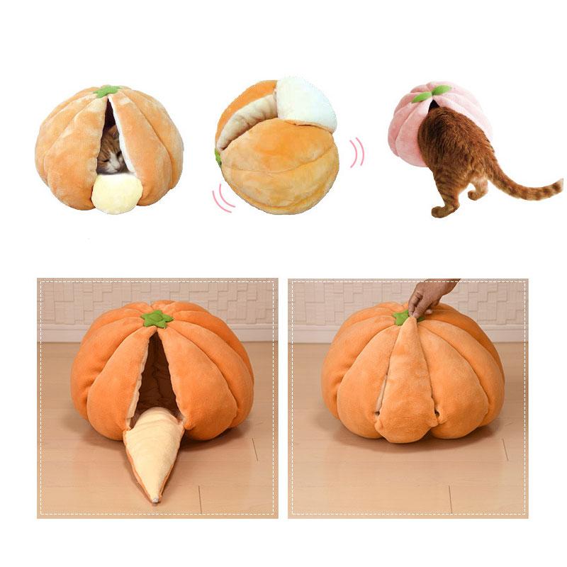 Pet Cat Dog Cute House Bed Mat Warm Soft Removeable Kennel Nest Pet Basket Halloween Funny Fruit Pumpkin House For Cat Dog Tent
