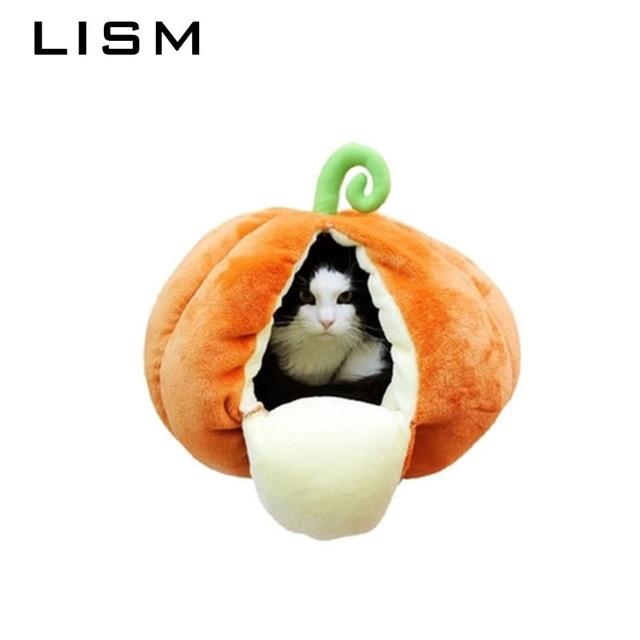Pet Cat Dog Cute House Bed Mat Warm Soft Removeable Kennel Nest Pet Basket Halloween Funny Fruit Pumpkin House For Cat Dog Tent