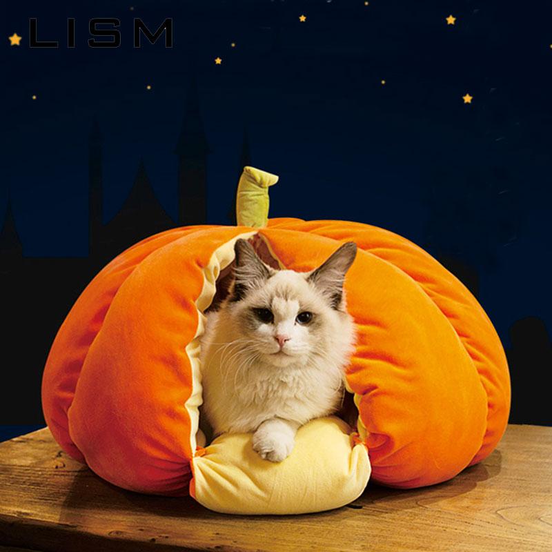 Pet Cat Dog Cute House Bed Mat Warm Soft Removeable Kennel Nest Pet Basket Halloween Funny Fruit Pumpkin House For Cat Dog Tent