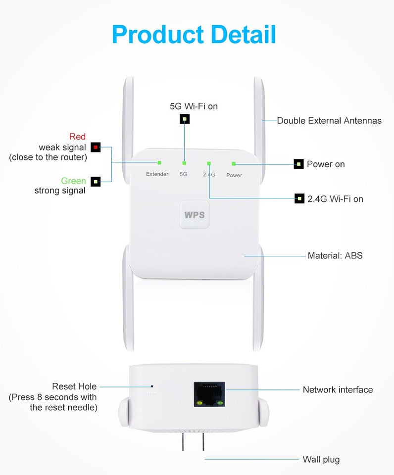 WiFi Range Extender Signal Booster with 4 External Antennas - LuxxStores